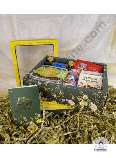 Emerald Blossom Design Hamper Box With Rope Handle - (1 Pc Pack) - (MOQ 50 PCS)