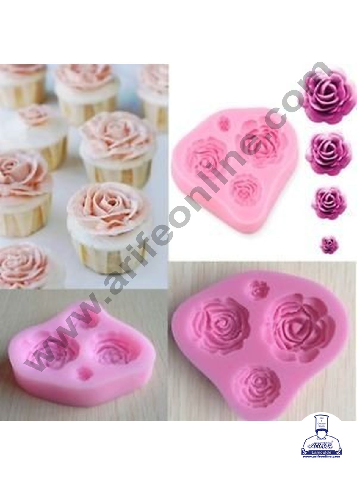 Cake Decor Silicone 3 Cavity Rose Shape Fondant Marzipan Mould