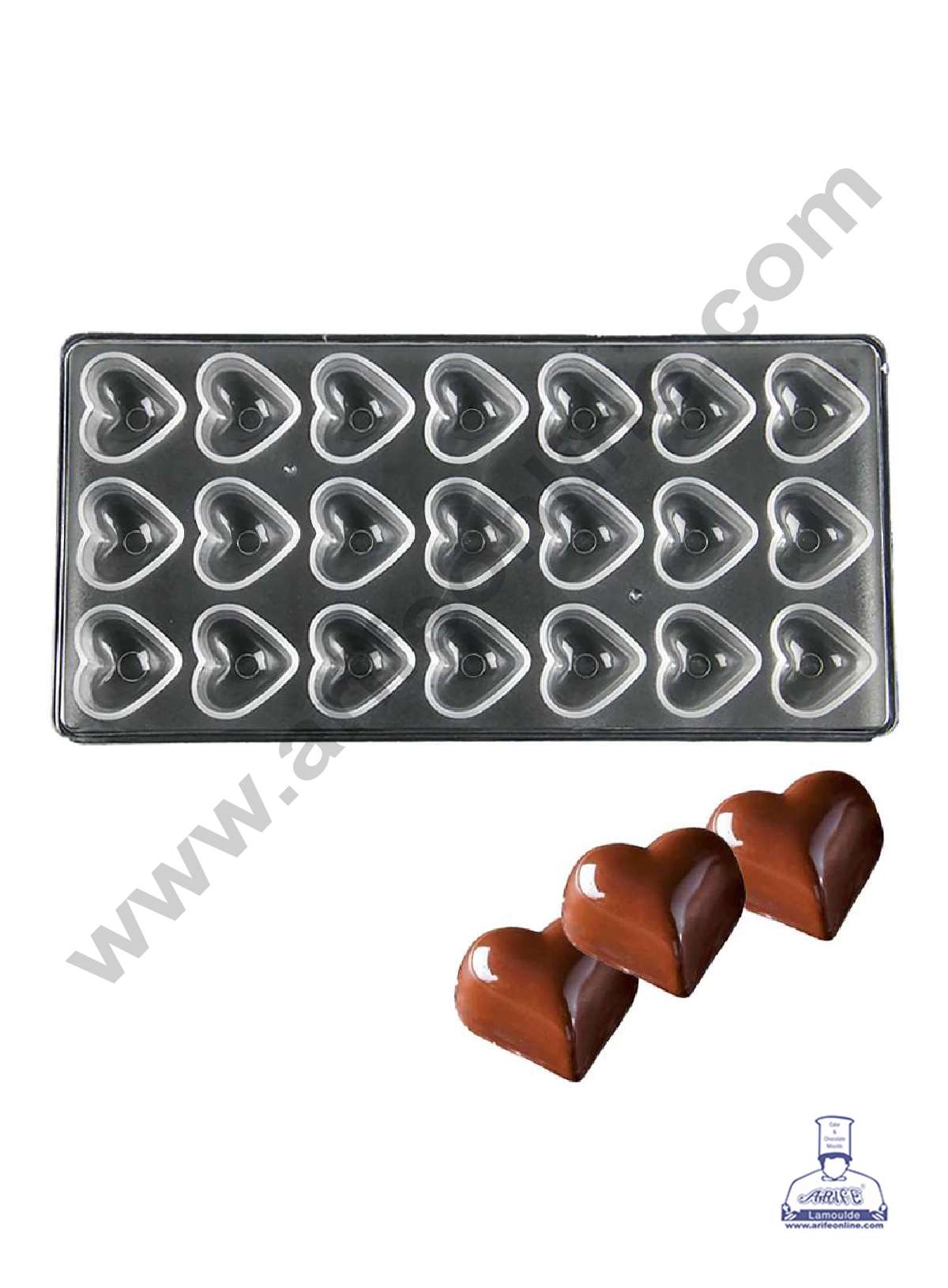 21 Cavity Heart Shaped Polycarbonate Chocolate Mold - ( FD-3417 ) (MOQ 12 PCS)  (AME)