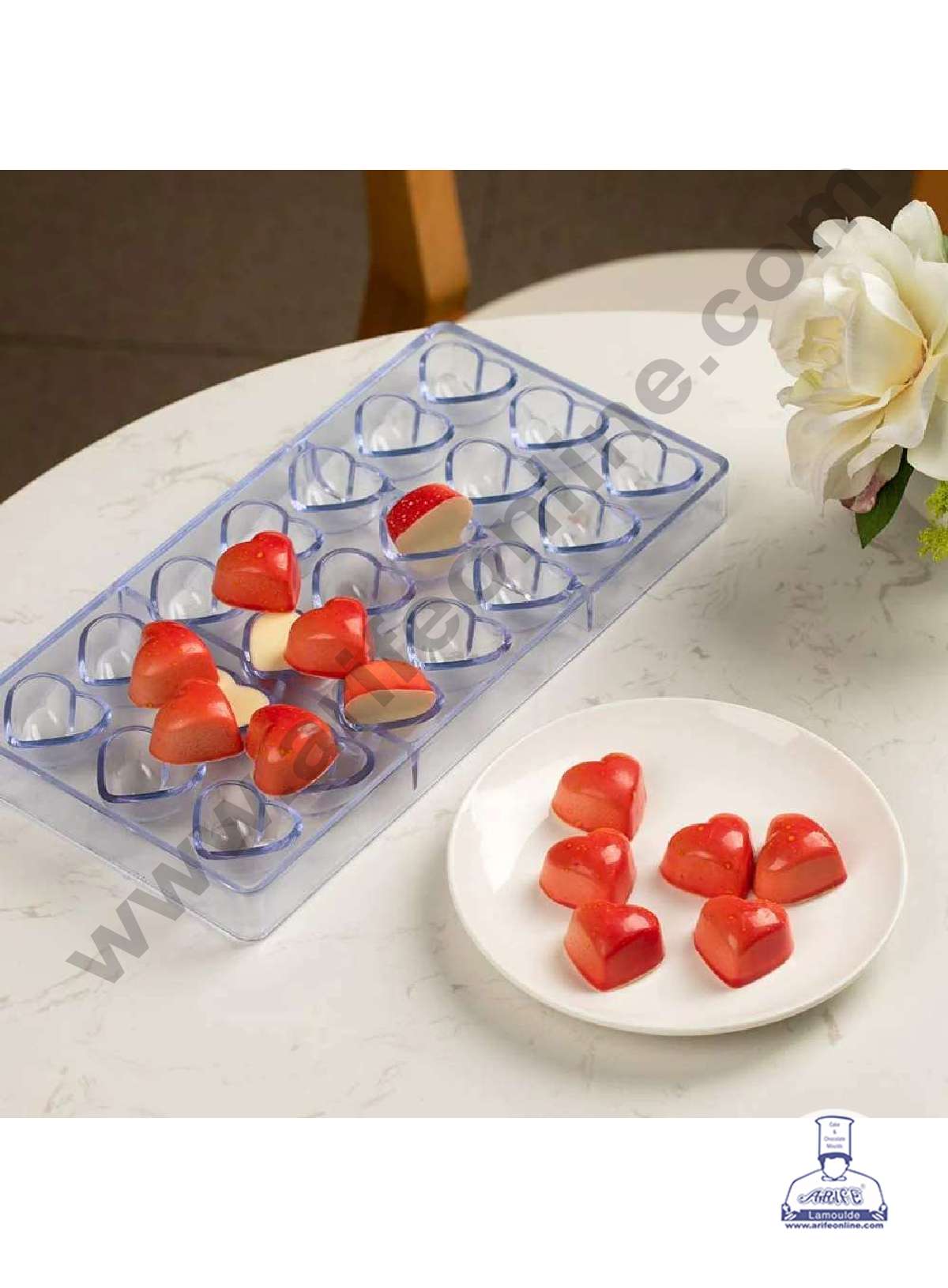 21 Cavity Heart Shaped Polycarbonate Chocolate Mold - ( FD-3417 ) (MOQ 12 PCS)  (AME)