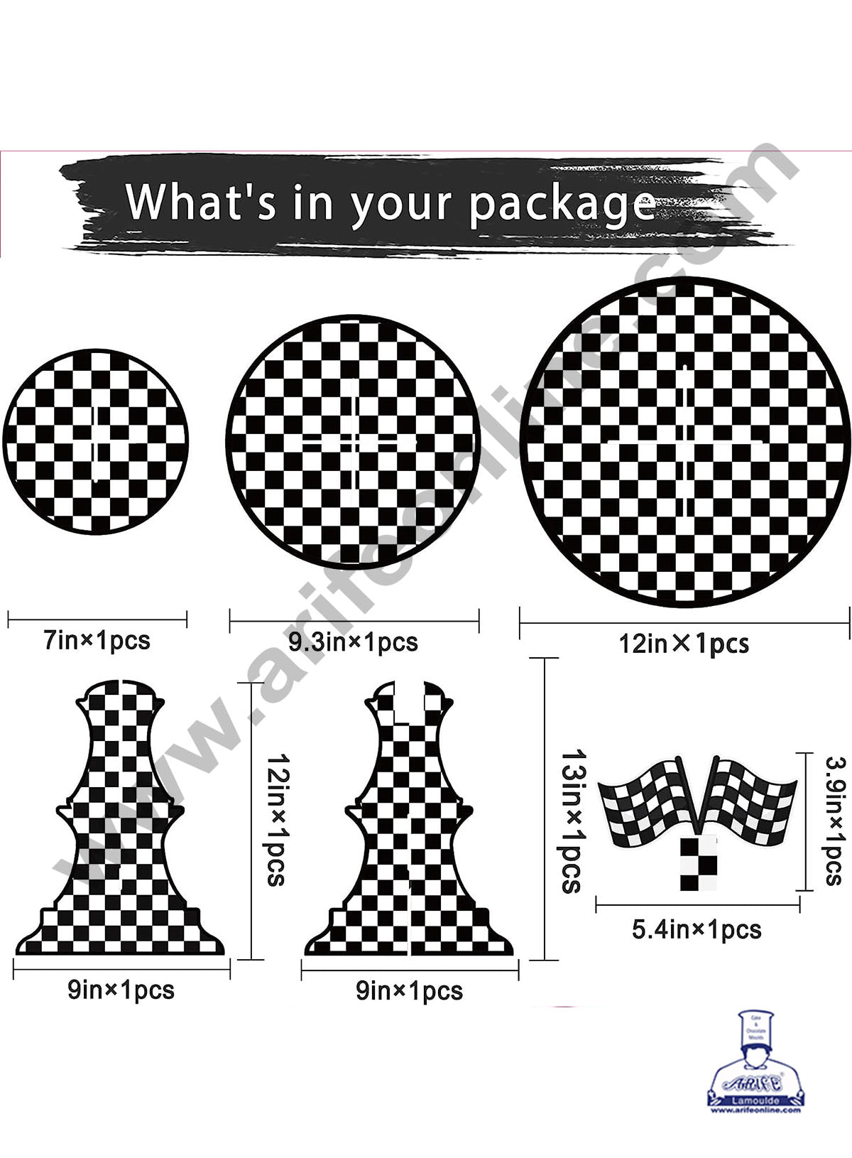 3-Tier Racing Car Theme Cardboard Cupcake Stand | Black and White Checkered Cupcake Stand -Heavy (MOQ 12 PCS)