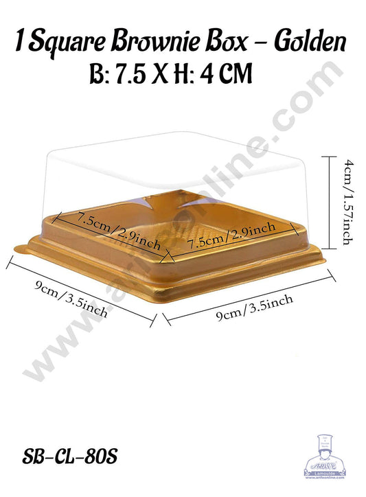 PVC Square Brownie Box With Golden Base Cake Box | Dessert Packaging - 7.5 cm (MOQ 100 PCS) (U)