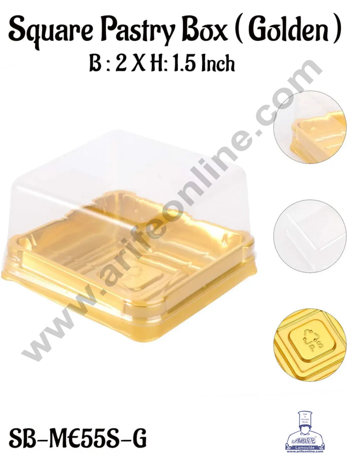 PVC Square Brownie Box With Golden Base Cake Box | Dessert Packaging - 2 Inch (MOQ 100 PCS) (E)