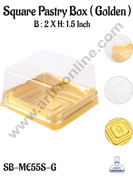 PVC Square Brownie Box With Golden Base Cake Box | Dessert Packaging - 2 Inch (MOQ 100 PCS) (E)