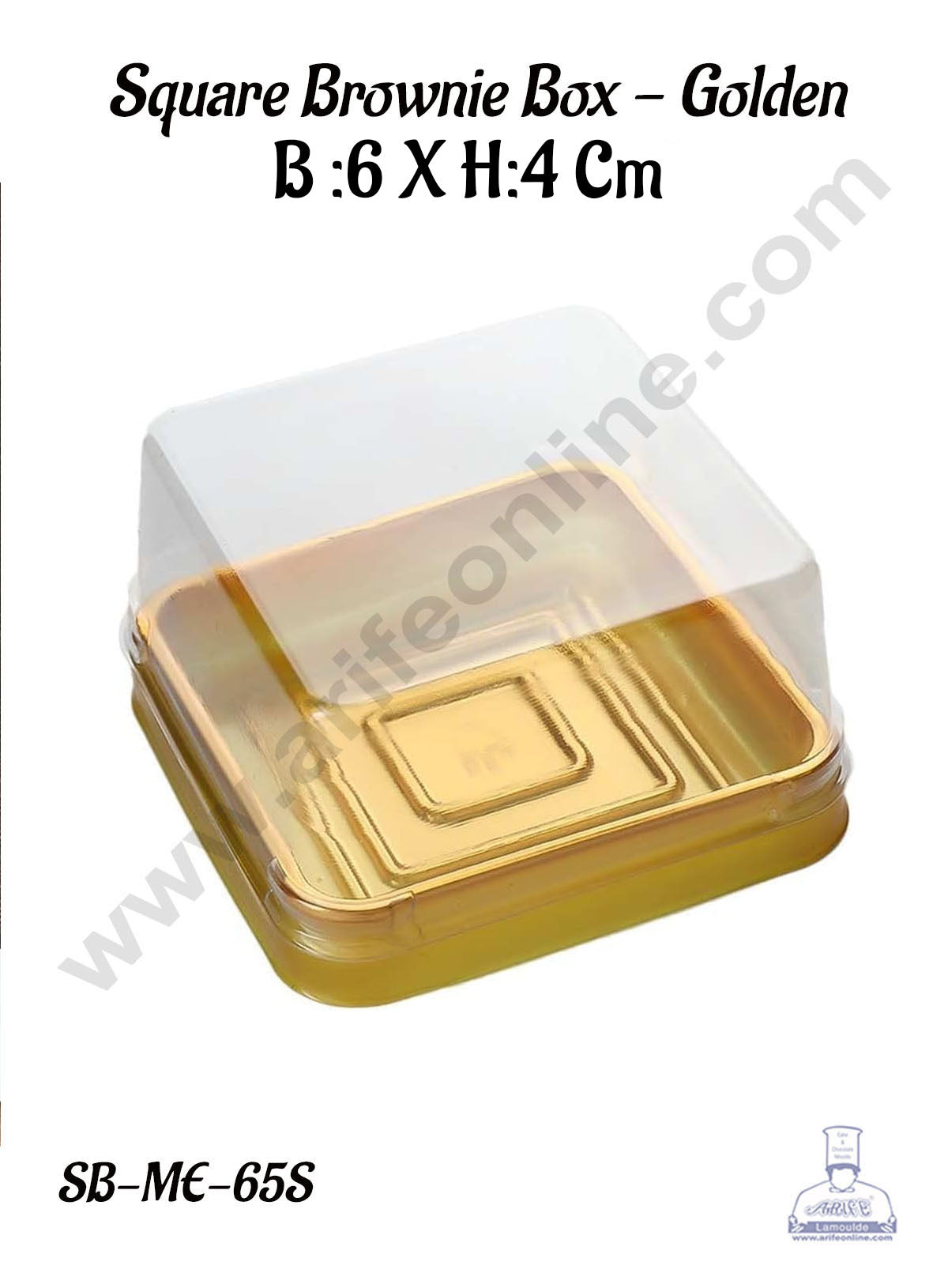 PVC Square Brownie Box With Golden Base Cake Box | Dessert Packaging - 6 cm (MOQ 100 PCS) (M)