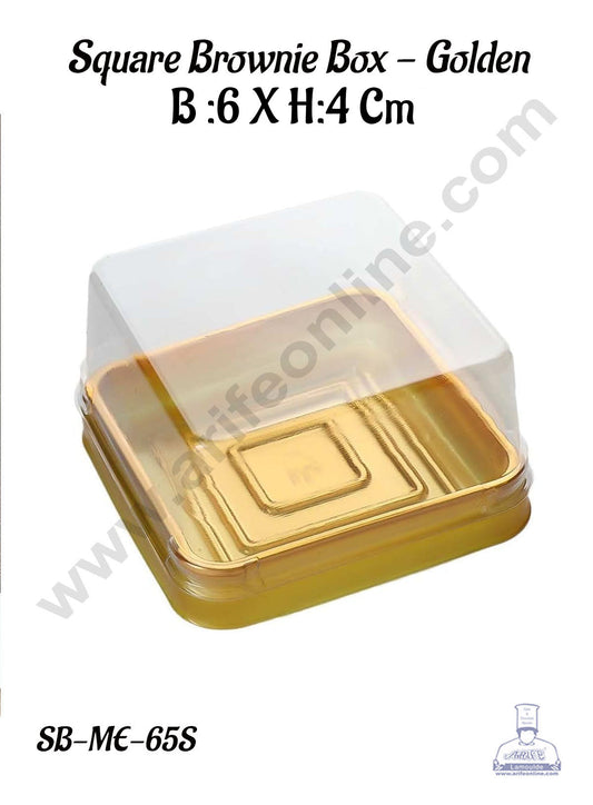 PVC Square Brownie Box With Golden Base Cake Box | Dessert Packaging - 6 cm (MOQ 100 PCS) (M)