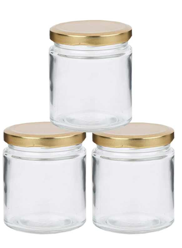 Set of 1 Clear Circle Glass Jars For Food Storage With Golden Lug Caps(300ml) (48 PCS PER CRTN MOQ 1 CRTN) (RA.5)