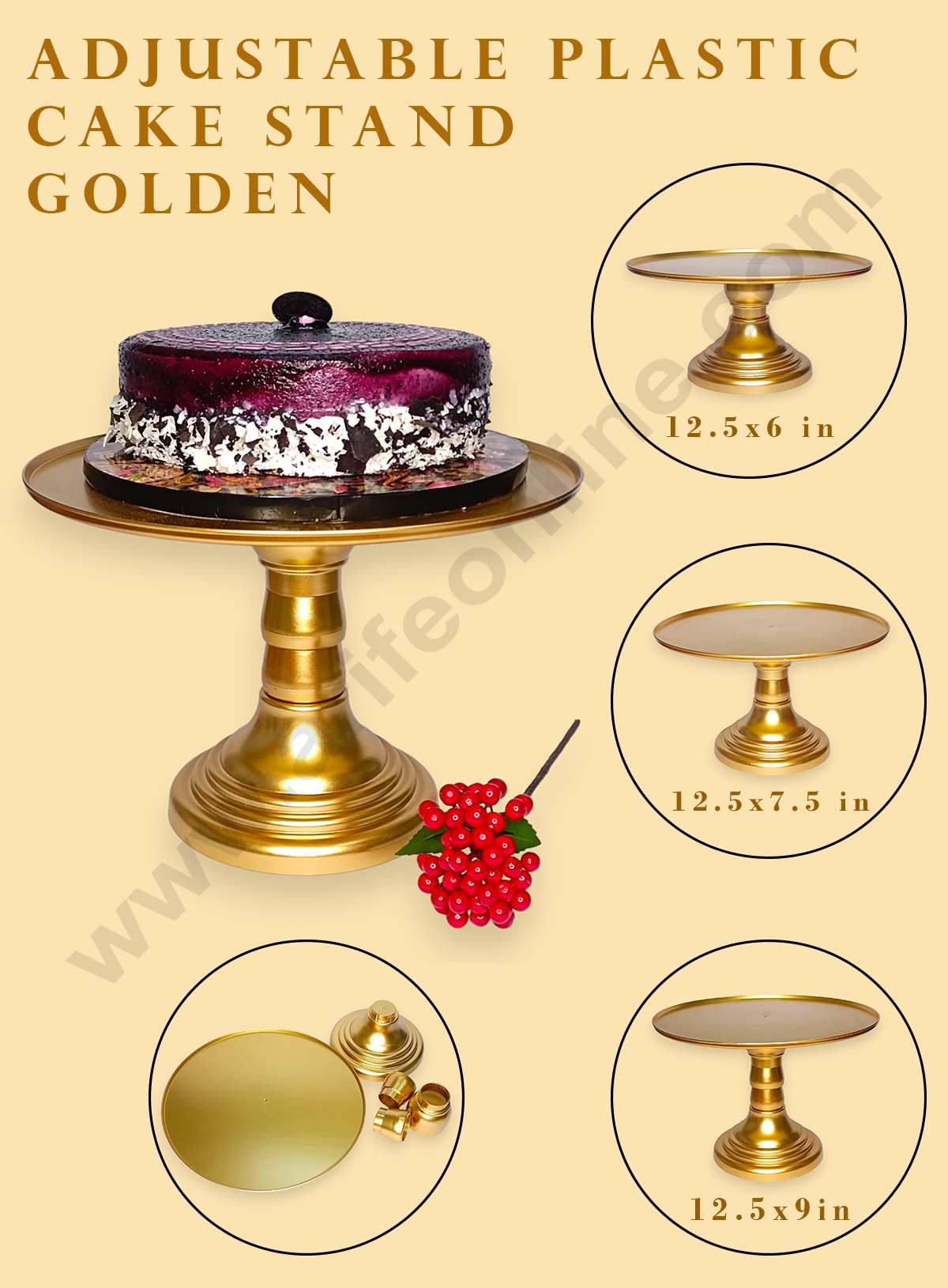 Adjustable Plastic Cake Stand | Cupcake Stand | Display Stand - Golden (MOQ 12 PCS)
