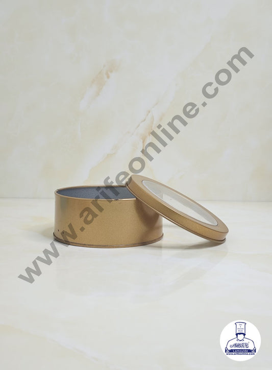 Dream Tin with Window (IMP) | Dream Cake Tin Torte cake Cookie Cake Tin - Golden Color - 11 cm X 5cm (MOQ 1 BOX)  (FE)