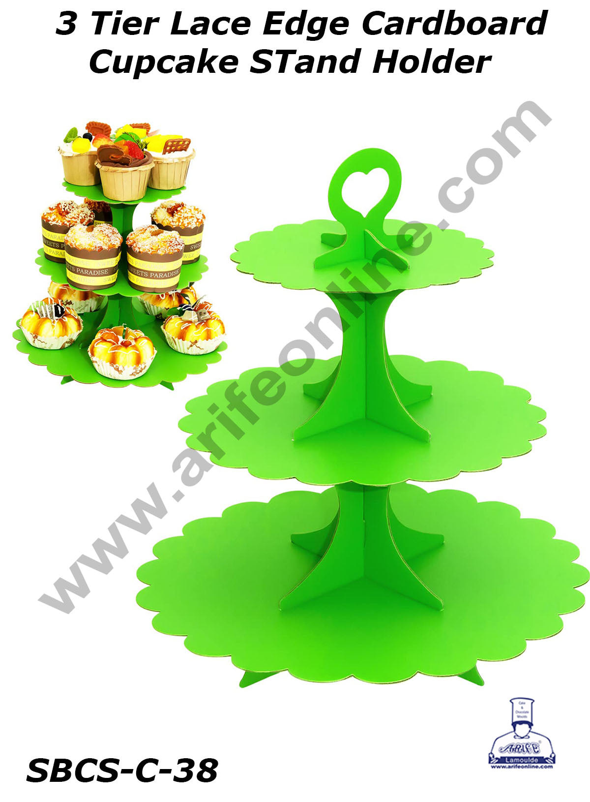 Cake Decor™ 3-Tier Lace Edge Cardboard Cupcake Stand Holder - Heavy
