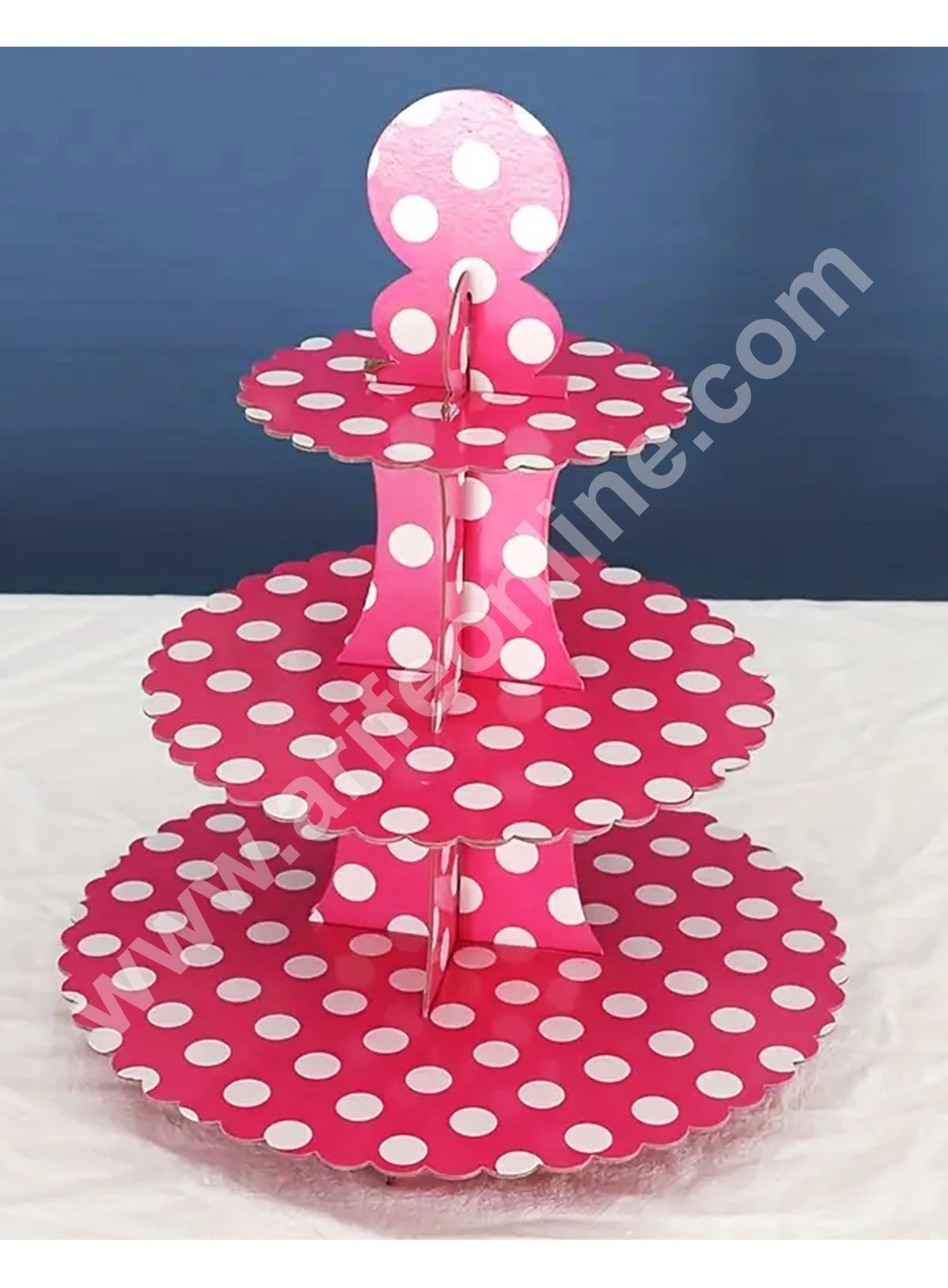 Cake Decor™ 3 Tier Large Polka Dots Printed Round Cardboard Cupcake Stand