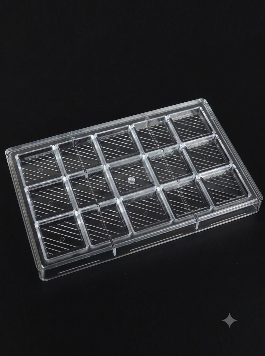 Polycarbonate Chocolate Mold: Square Praline with Diagonal Pattern│SB-3177│ (MOQ 12 PCS) (RRD)