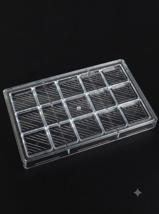 Polycarbonate Chocolate Mold: Square Praline with Diagonal Pattern│SB-3177│ (MOQ 12 PCS) (RRD)