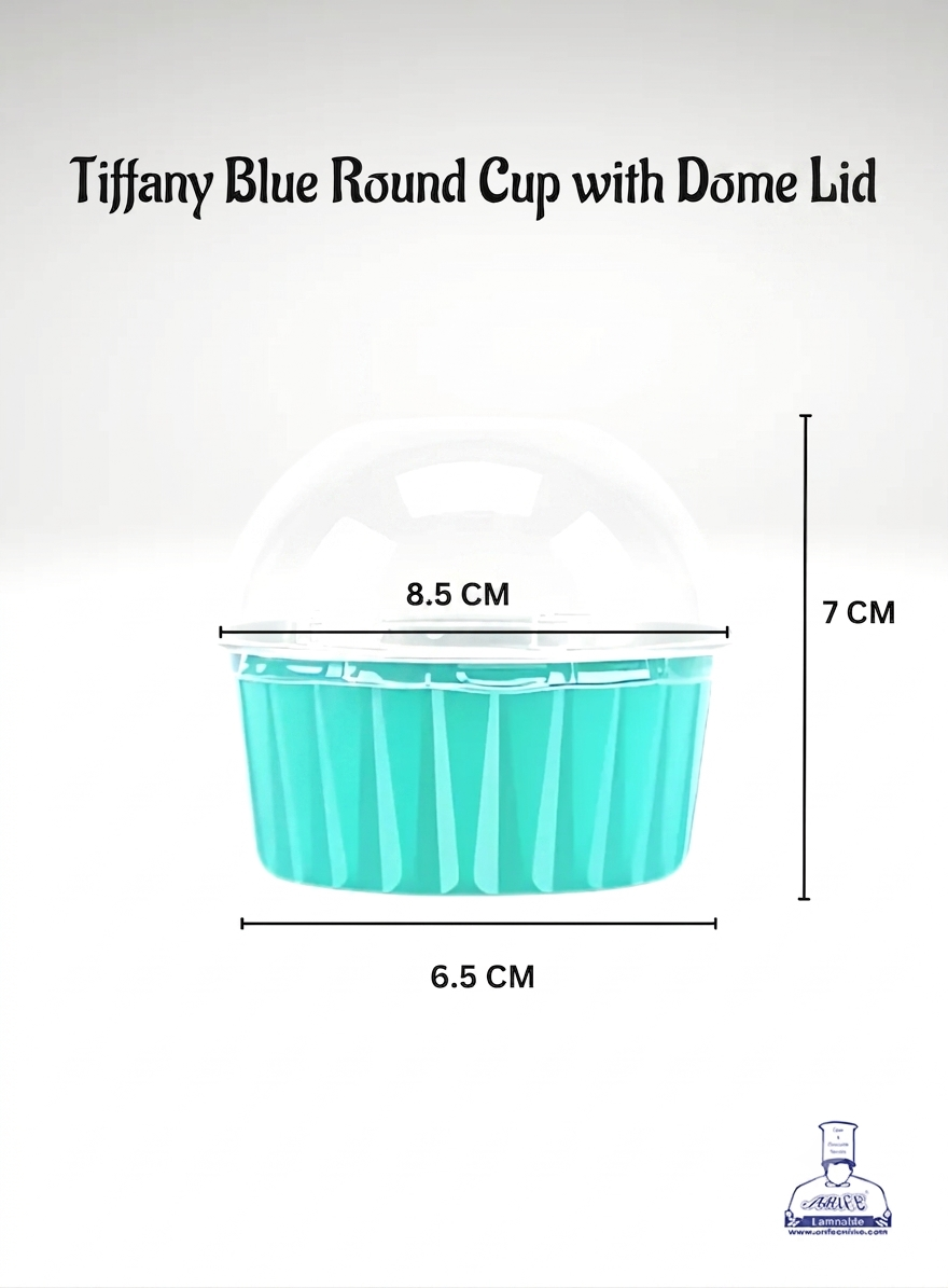 Tiffany Blue Round Frill Aluminium Tin Foil With Dome Lid Bake & Serve Cup| Aluminium Containers | Non-Stick Foil Baking Cups - (Moq 2000 Pcs"s Crtn) (M)