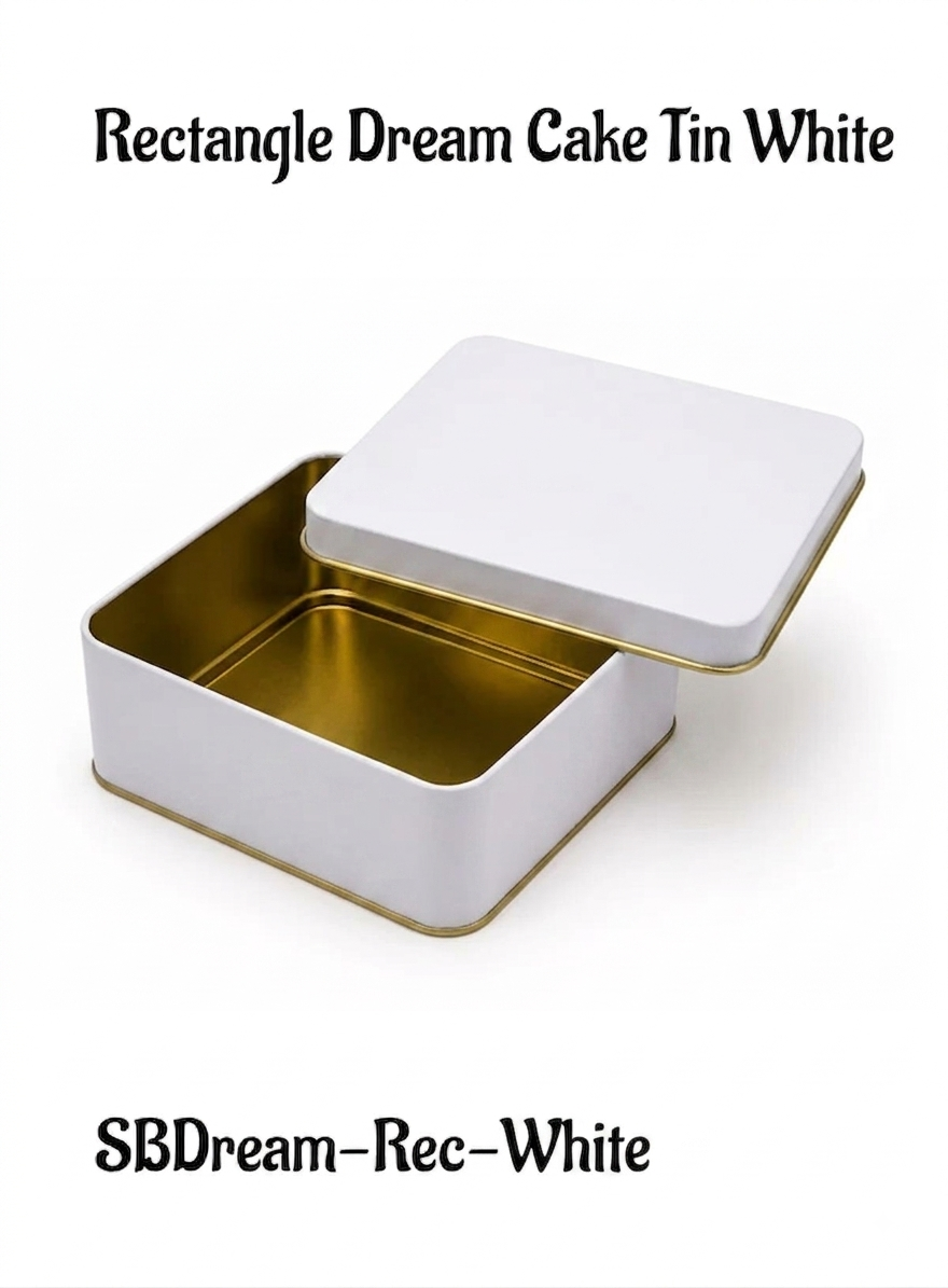 Rectangle Cookie Dream Tin Matte Finish - White | 12x10x4.5cm (SBDream-Rec-White) - (MOQ 100 PCS) (FO)