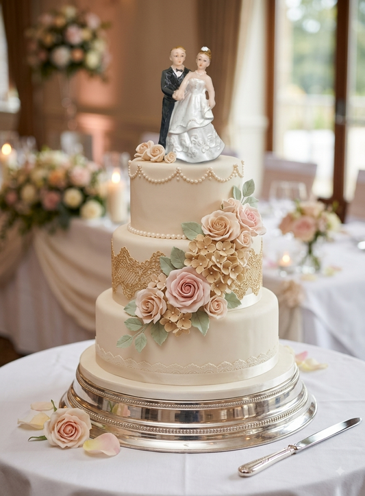 1 Pcs Wedding Couple Ceramic Figure Cake Topper Decorations (SBCT-10552B-R) (MOQ 12 PCS) (UD)
