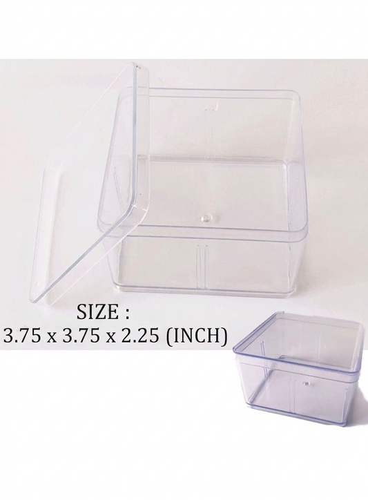 Transparent Acrylic Dessert Square Tub With Lid (MOQ 500 PCS)  (RA)