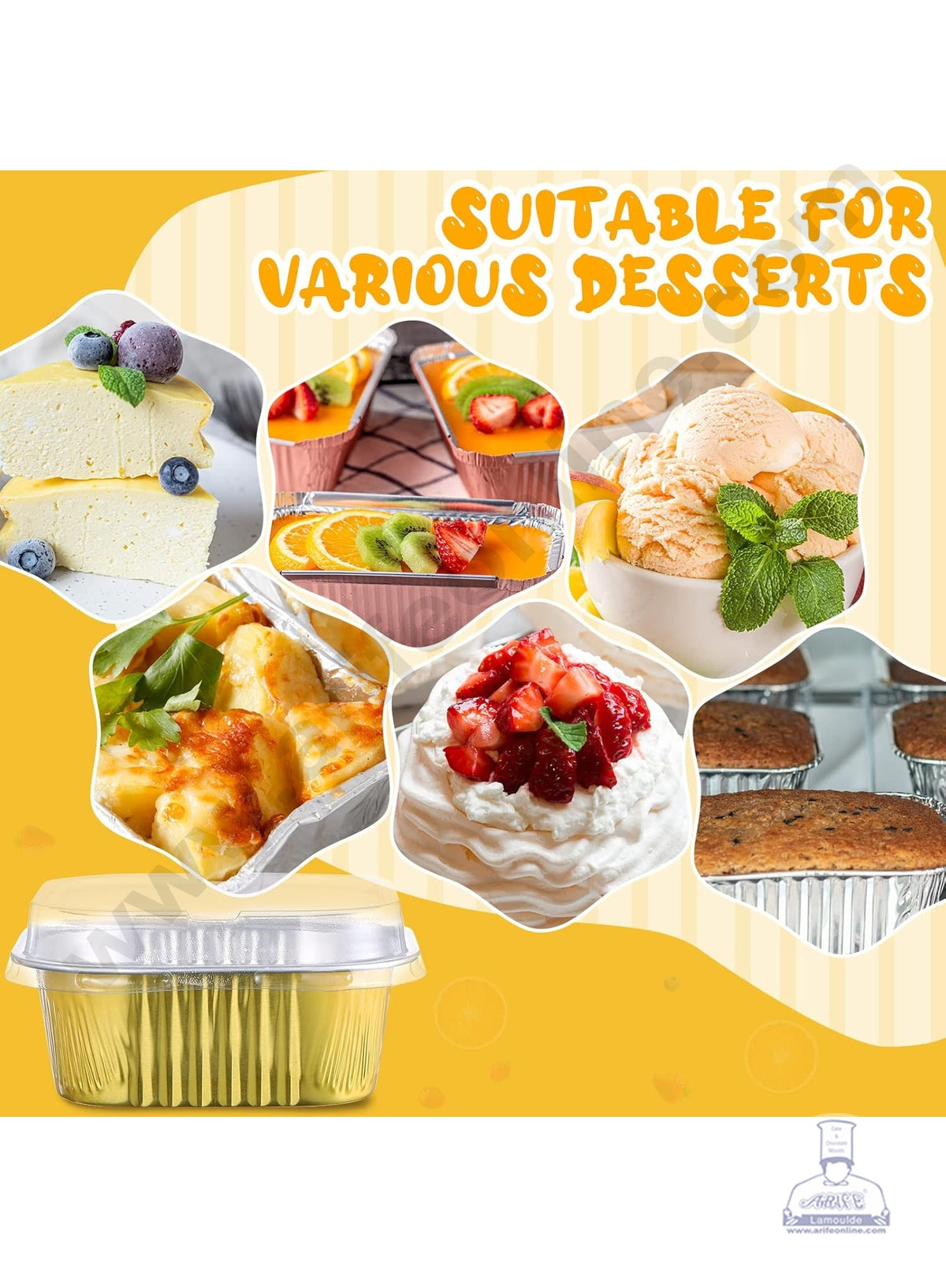 Square Atom Aluminium Cup Tin Foil With Lid Bake & Serve Cup| Aluminium Containers | Non-Stick Foil Baking Cups - Gold - 2000 Pcs per cartoon (MOQ 1 CRTN) (O)