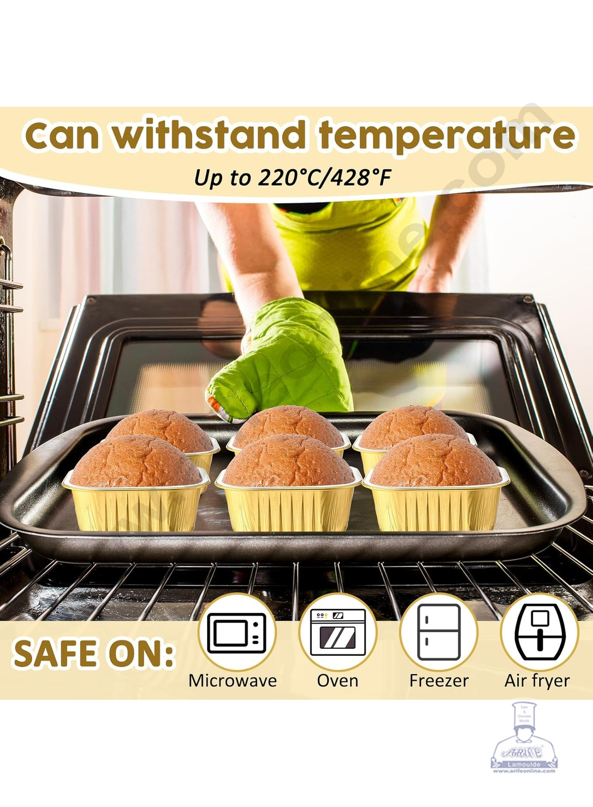 Square Atom Aluminium Cup Tin Foil With Lid Bake & Serve Cup| Aluminium Containers | Non-Stick Foil Baking Cups - Gold - 2000 Pcs per cartoon (MOQ 1 CRTN) (O)
