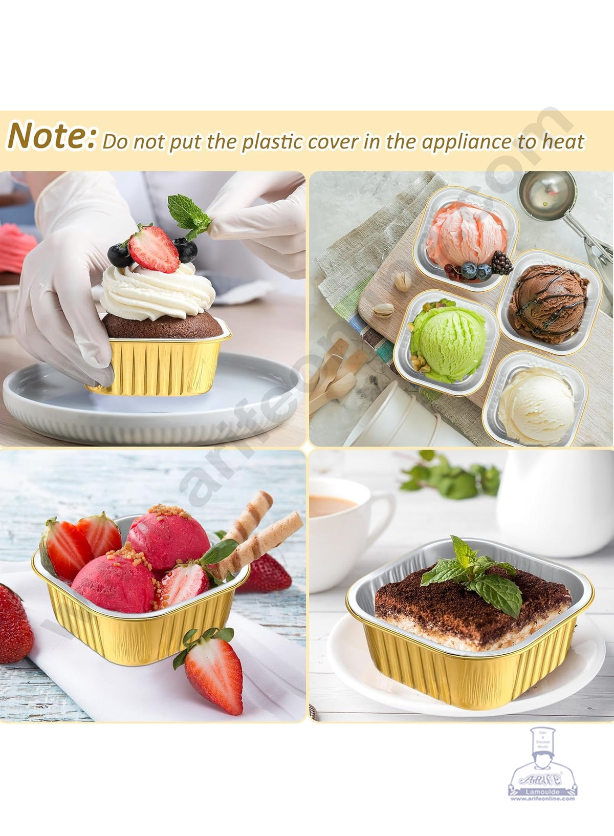 Square Atom Aluminium Cup Tin Foil With Lid Bake & Serve Cup| Aluminium Containers | Non-Stick Foil Baking Cups - Gold - 2000 Pcs per cartoon (MOQ 1 CRTN) (O)