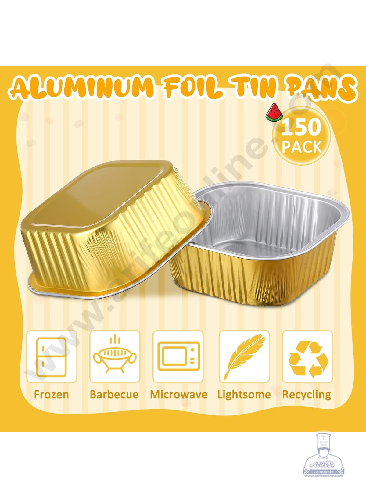 Square Atom Aluminium Cup Tin Foil With Lid Bake & Serve Cup| Aluminium Containers | Non-Stick Foil Baking Cups - Gold - 2000 Pcs per cartoon (MOQ 1 CRTN) (O)