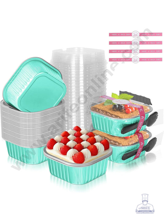 Square Atom Aluminium Cup Tin Foil With Lid Bake & Serve Cup| Aluminium Containers | Non-Stick Foil Baking Cups - Blue - 2000 Pcs per cartoon (MOQ 1 CRTN) (O)
