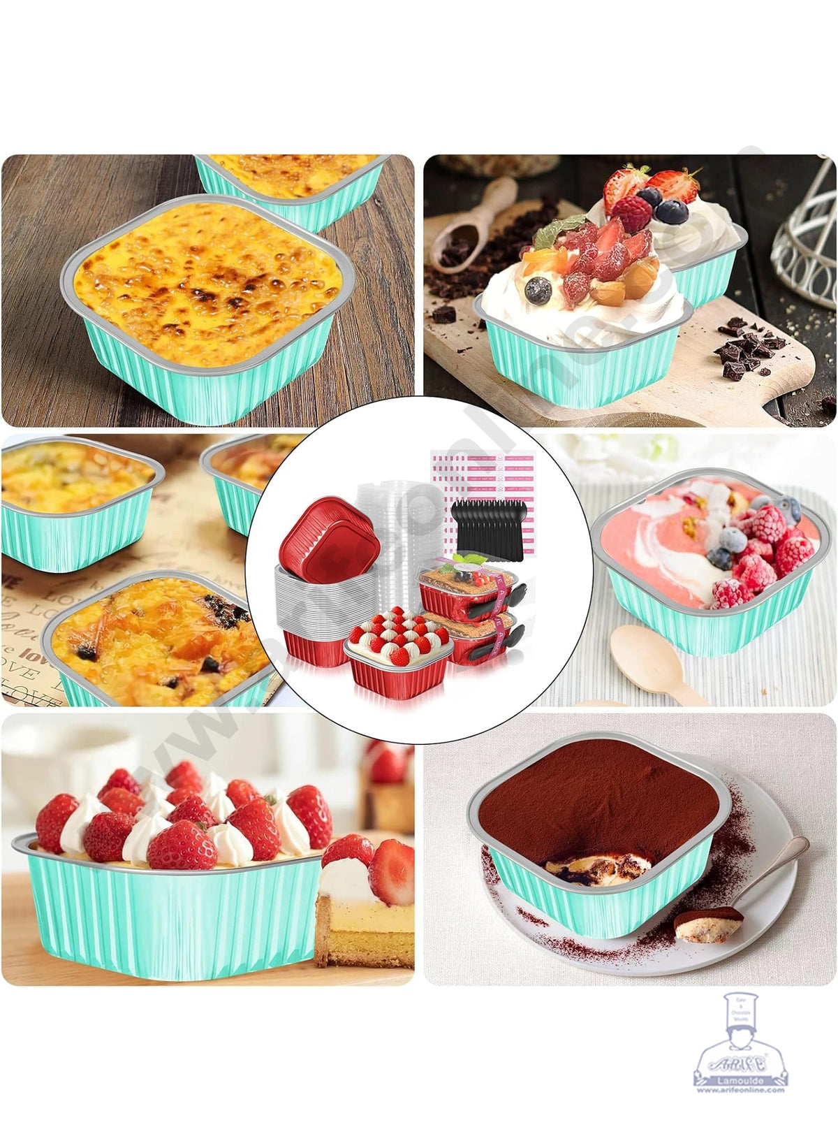 Square Atom Aluminium Cup Tin Foil With Lid Bake & Serve Cup| Aluminium Containers | Non-Stick Foil Baking Cups - Blue - 2000 Pcs per cartoon (MOQ 1 CRTN) (O)