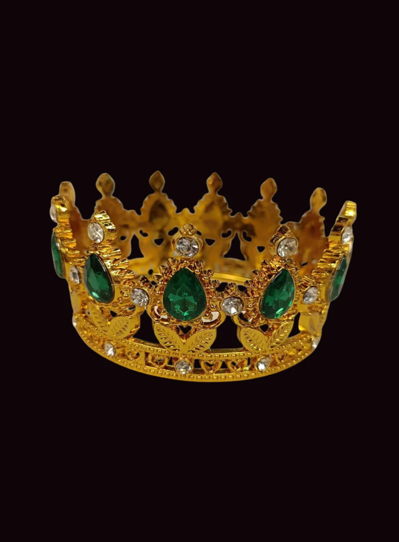 Golden Floral Crown -Green Gem-Small Cake Topper ( SBMT-CR-ND-54-5-G-S)  (MOQ 12 PCS) (OE)