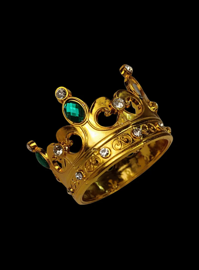 Royal Gold Plastic Crown with Green Jewels Cake Topper (SBMT-CR-ND-54-2-G) (MOQ 12 PCS) (OD)