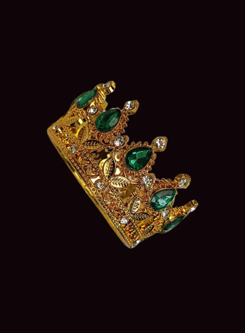 Golden Floral Crown -Green Gem-Small Cake Topper ( SBMT-CR-ND-54-5-G-S)  (MOQ 12 PCS) (OE)