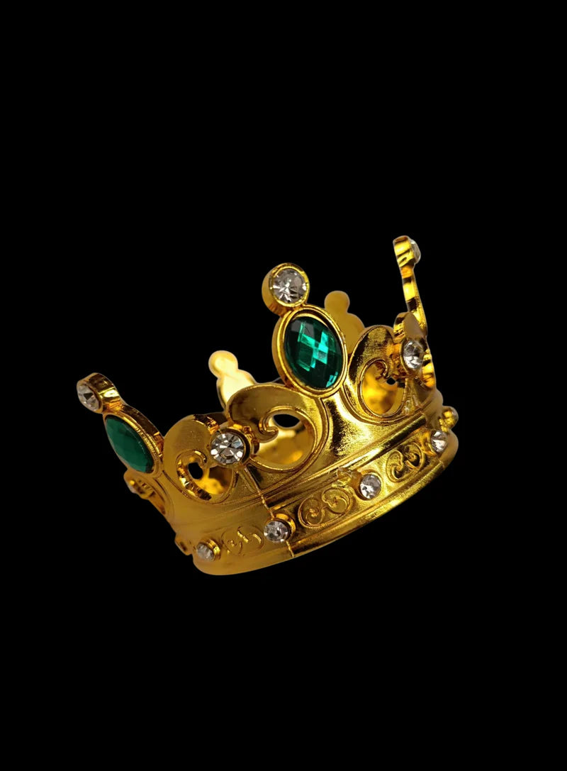 Royal Gold Plastic Crown with Green Jewels Cake Topper (SBMT-CR-ND-54-2-G) (MOQ 12 PCS) (OD)