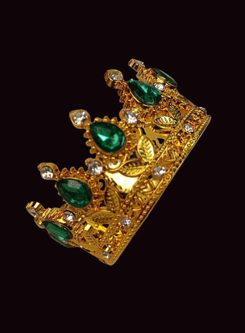Golden Floral Crown -Green Gem-Small Cake Topper ( SBMT-CR-ND-54-5-G-S)  (MOQ 12 PCS) (OE)