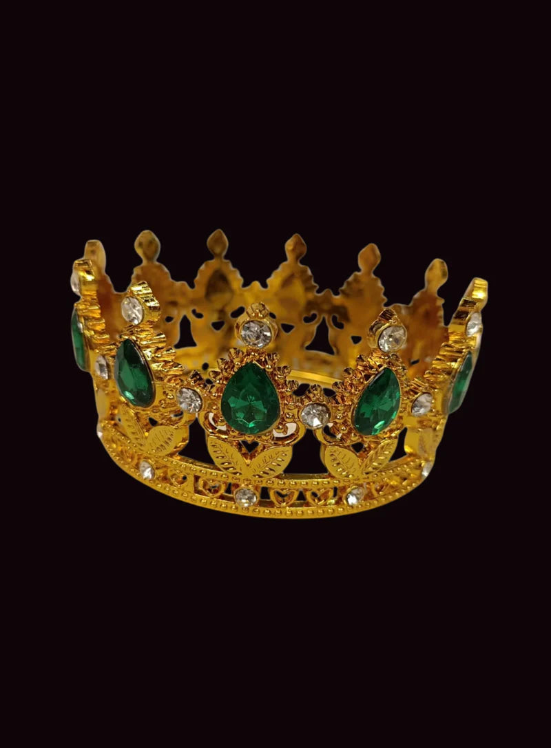 Golden Floral Crown -Green Gem-Small Cake Topper ( SBMT-CR-ND-54-5-G-S)  (MOQ 12 PCS) (OE)