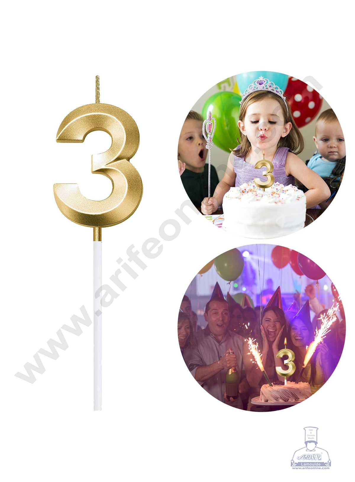3D Birthday 3 Number Candle for Cake and Cupcake Decoration(1pc Pack) (MOQ 12 PCK) (M.5)