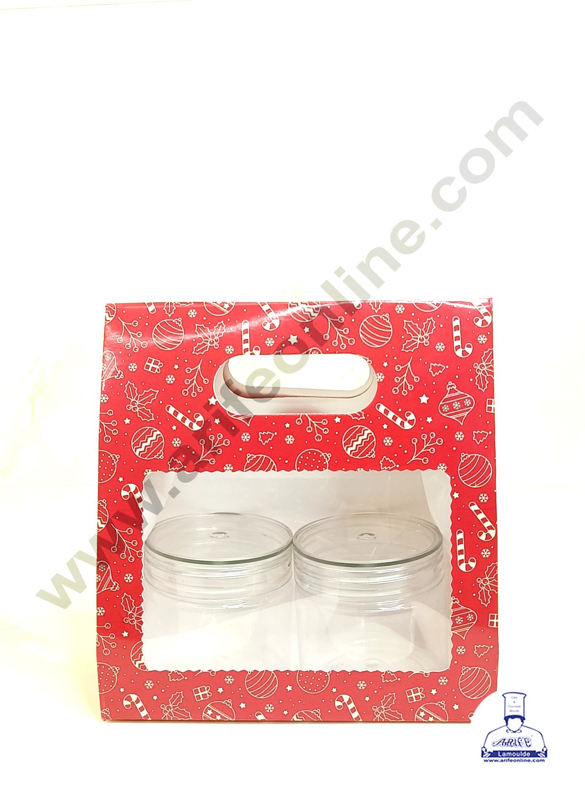 2 Mason Jar Paper Carry Bags Christmas Theme Red - Medium (10 Pcs)  (MOQ 12 PACK)