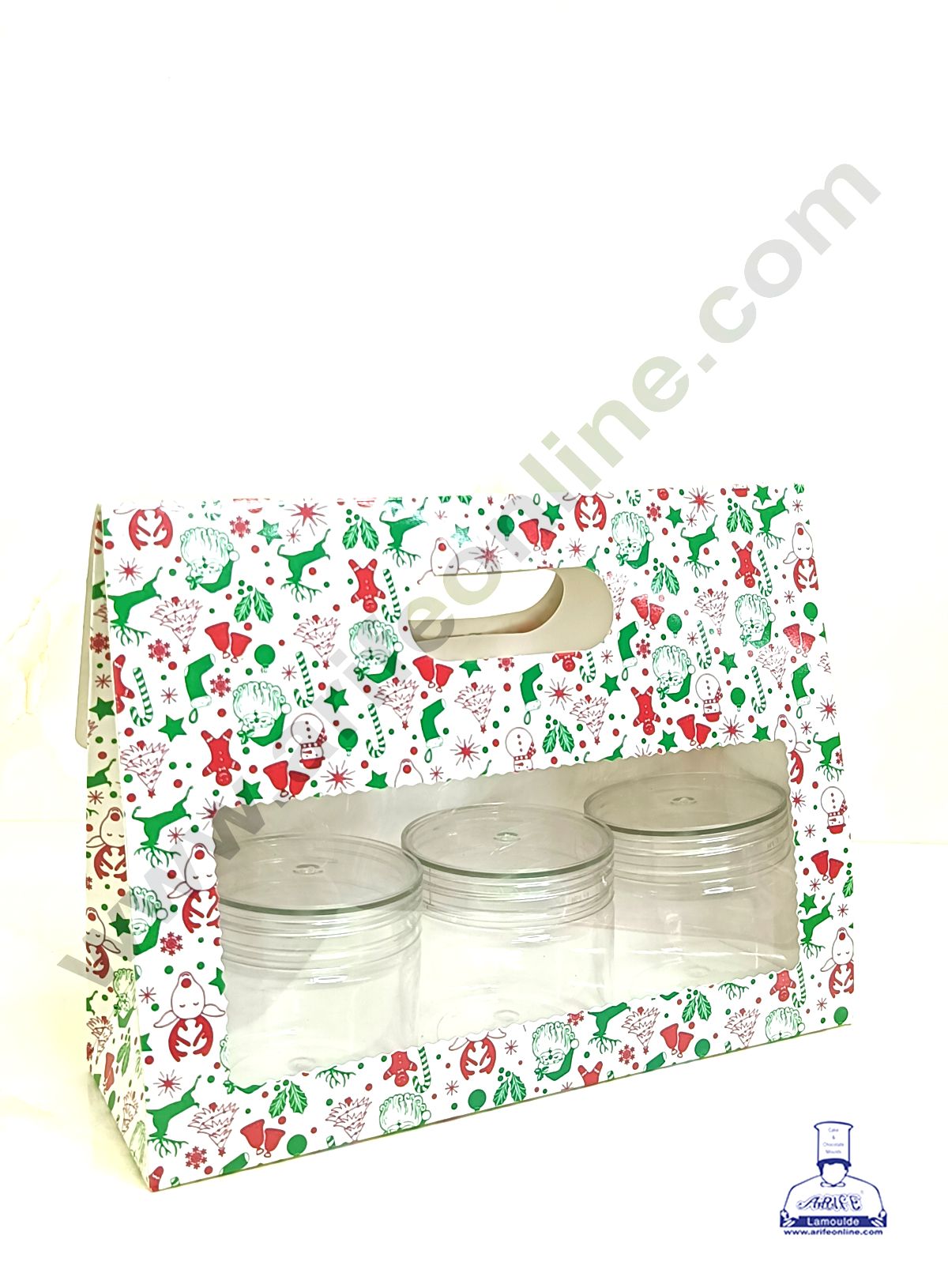3 Mason Jar Paper Carry Bags Christmas Theme White - Large (10 Pcs) (MOQ 12 PACK)