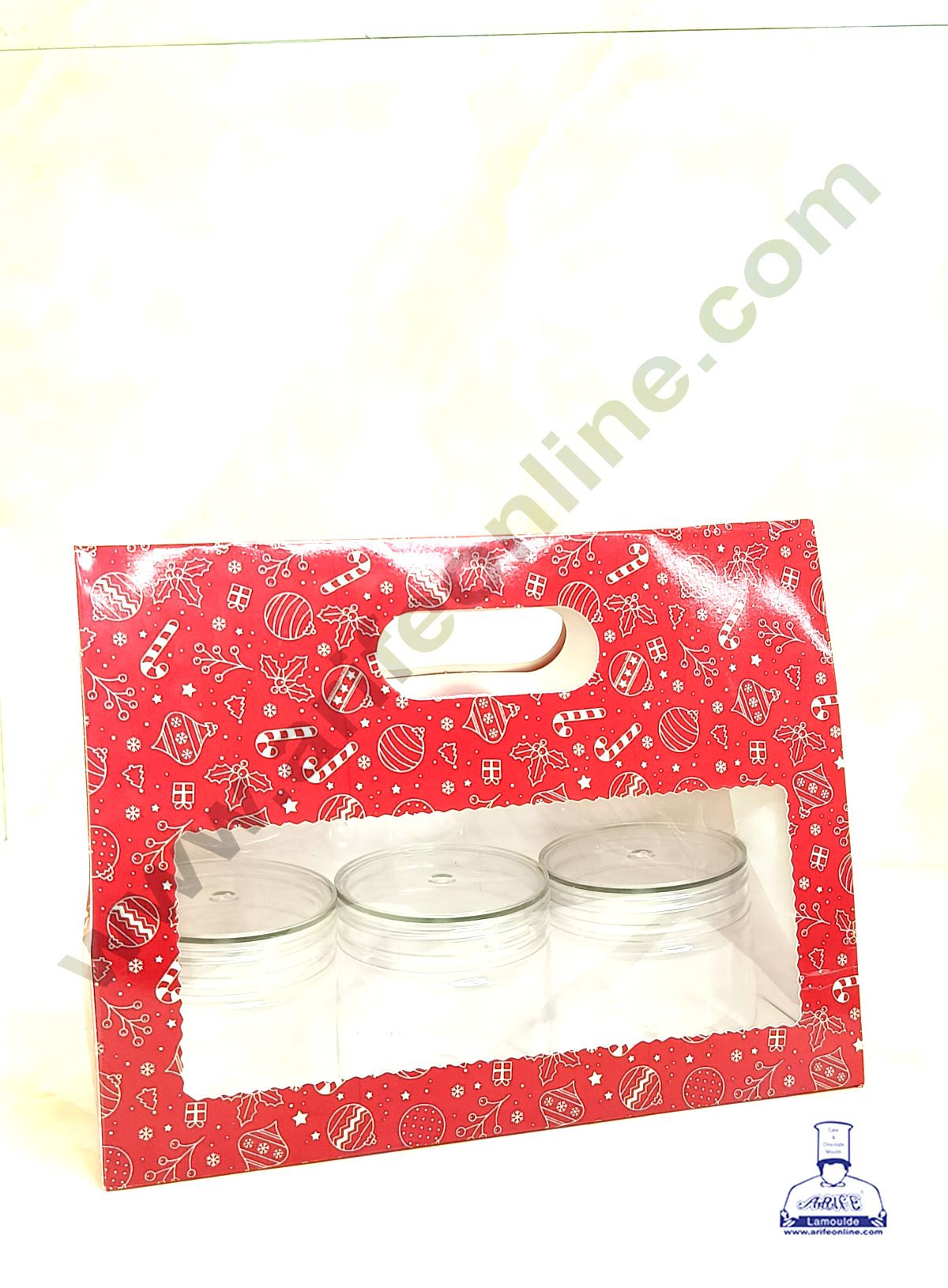 3 Mason Jar Paper Carry Bags Christmas Theme Red  - Large (10 Pcs)  (MOQ 12 PACK)