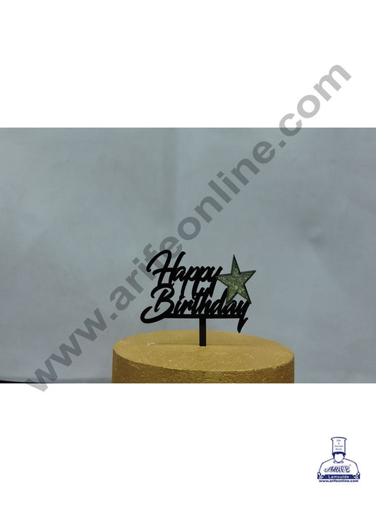 Cake Decor Exclusive Acrylic 3D Glitter Cake Topper - Black Happy Birthday With Big Star