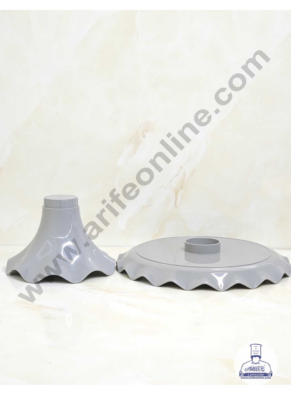 Small Detachable Plastic Cake Stand Wave Side | Cupcake Stand | Display Stand - Grey (MOQ 12 PCS)