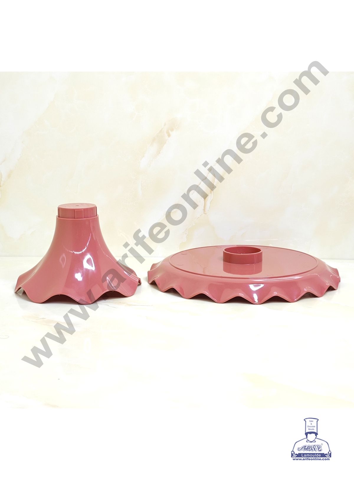 Small Detachable Plastic Cake Stand Wave Side | Cupcake Stand | Display Stand - Mauve Pink (MOQ 12 PCS)
