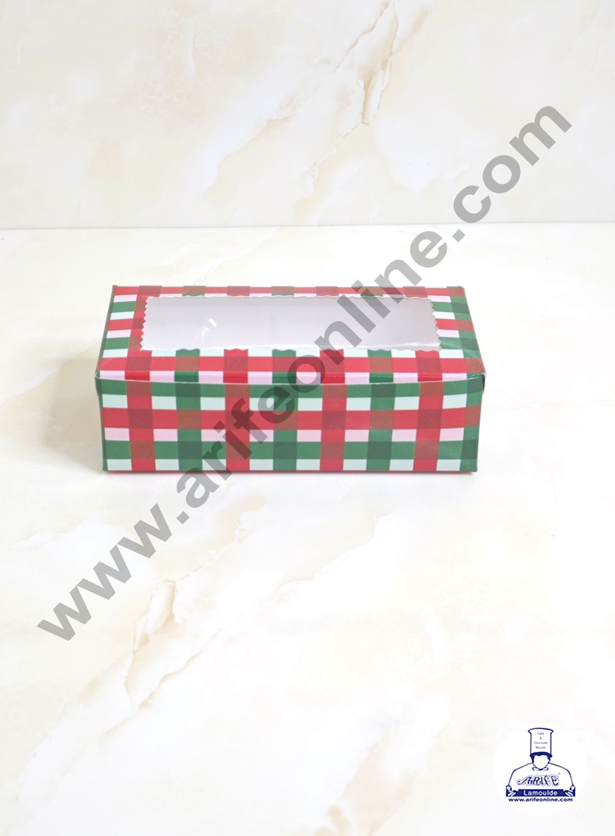 2 Cavity Brownie Boxes with Clear Window Christmas Theme - Red & Green| Brownie Carriers - 10 Pcs Pack  (MOQ 12 PACK)