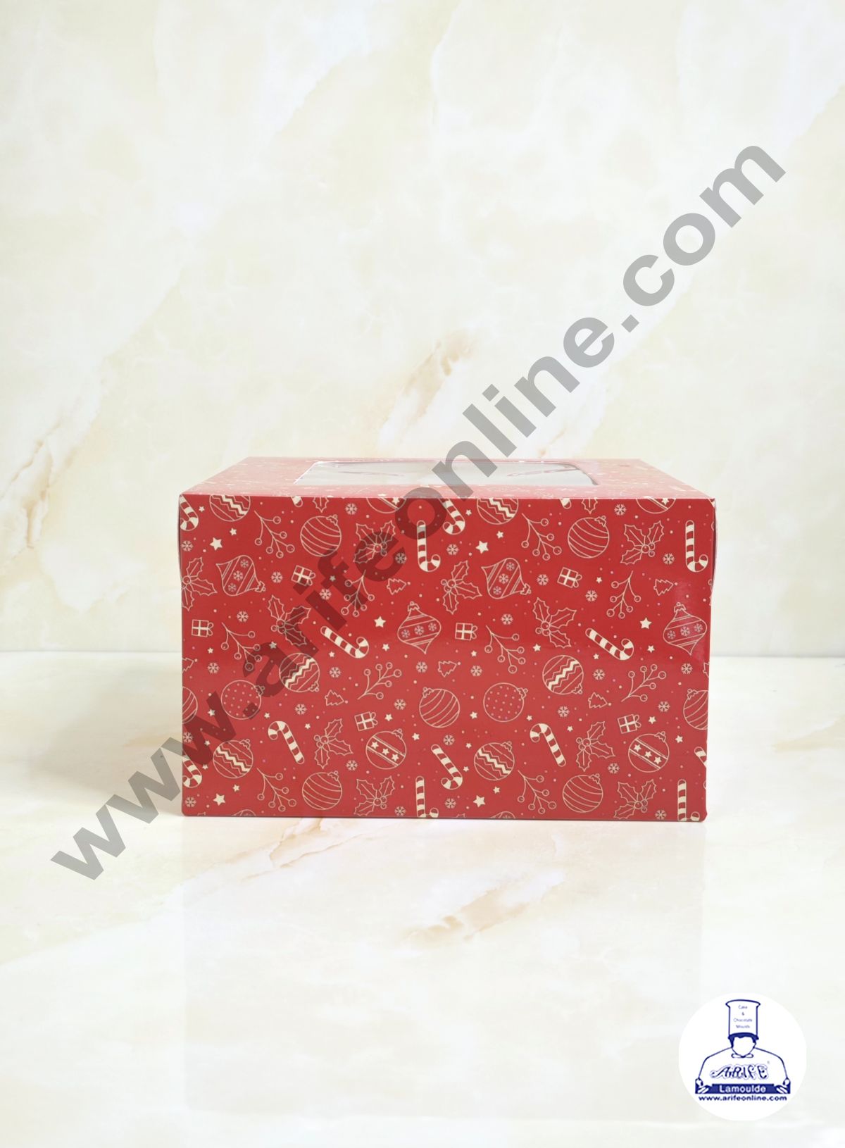 Red Christmas design 1/2 kg Cake Box (8 x 8 x 5 inch) | Small | Print -03 | 10 Pcs Pack (MOQ 12 PACK)