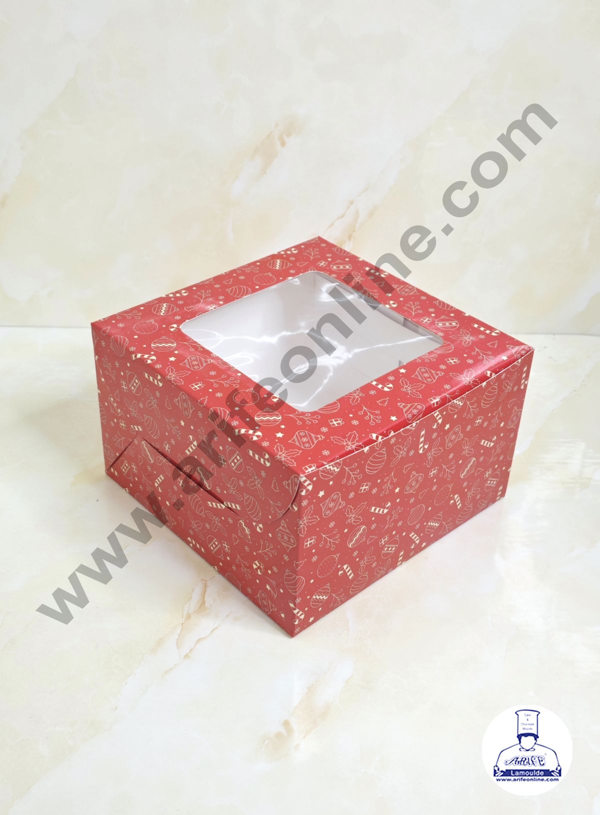 Red Christmas design 1/2 kg Cake Box (8 x 8 x 5 inch) | Small | Print -03 | 10 Pcs Pack (MOQ 12 PACK)