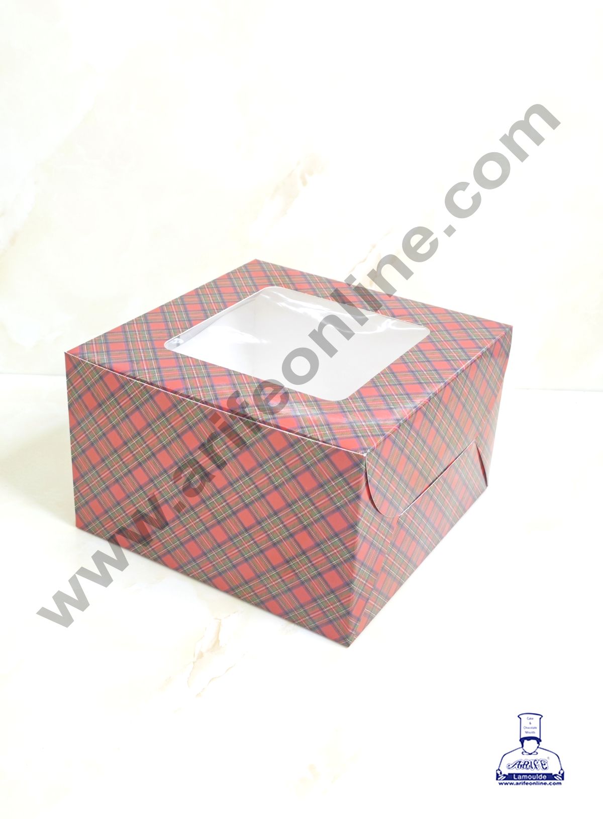 Red & Blue Checks Christmas design 1/2 kg Cake Box (8 x 8 x 5 inch) | Small | Print -04 | 10 Pcs Pack (MOQ 12 PACK)