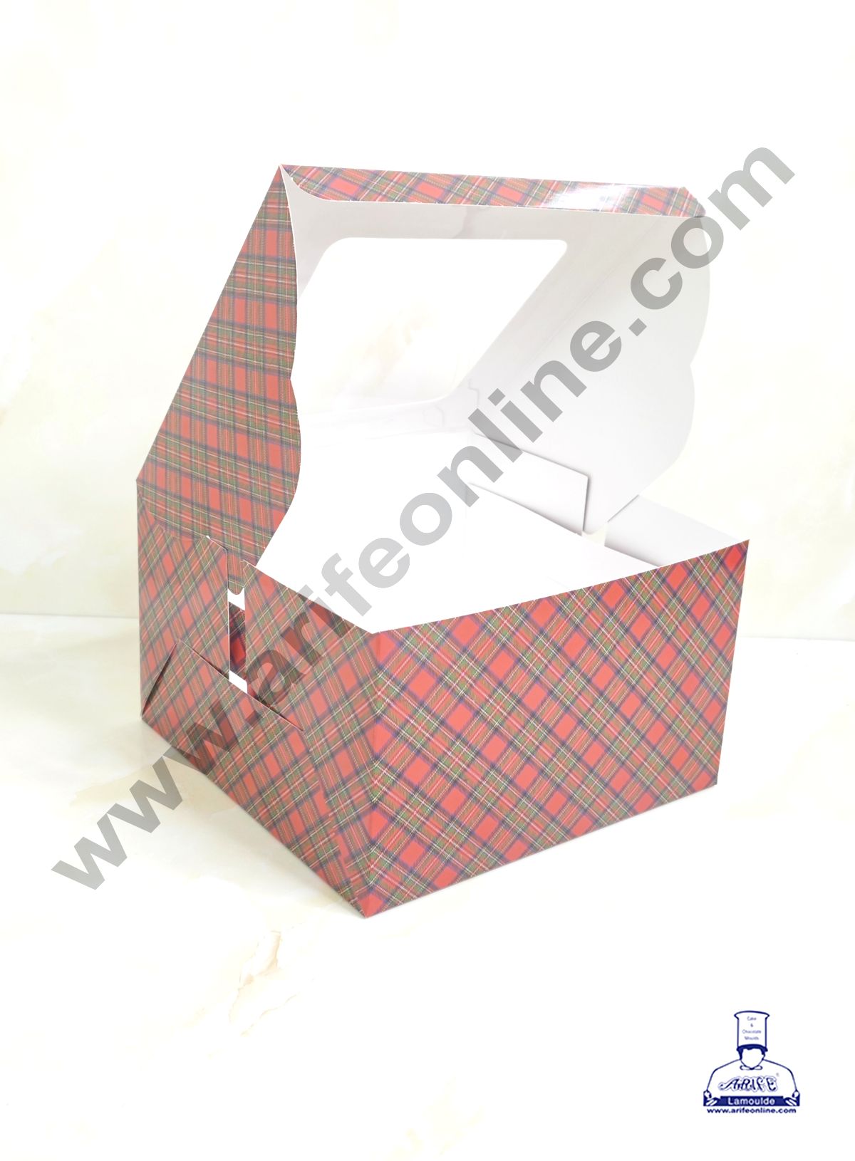 Red & Blue Checks Christmas design 1/2 kg Cake Box (8 x 8 x 5 inch) | Small | Print -04 | 10 Pcs Pack (MOQ 12 PACK)