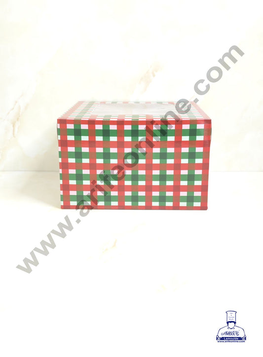 Red & Green Checks Christmas design 1/2 kg Cake Box (8 x 8 x 5 inch) | Small | Print -02 | 10 Pcs Pack (MOQ 12 PACK)
