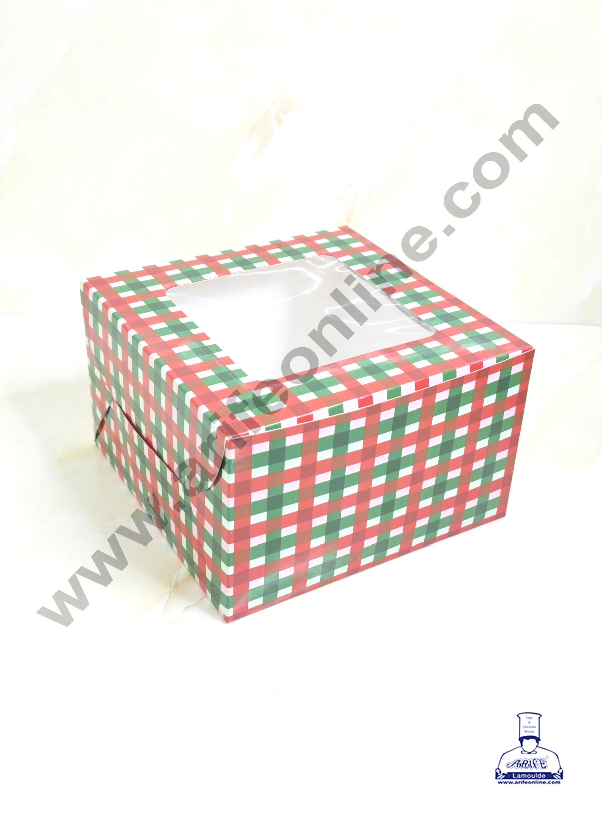 Red & Green Checks Christmas design 1/2 kg Cake Box (8 x 8 x 5 inch) | Small | Print -02 | 10 Pcs Pack (MOQ 12 PACK)