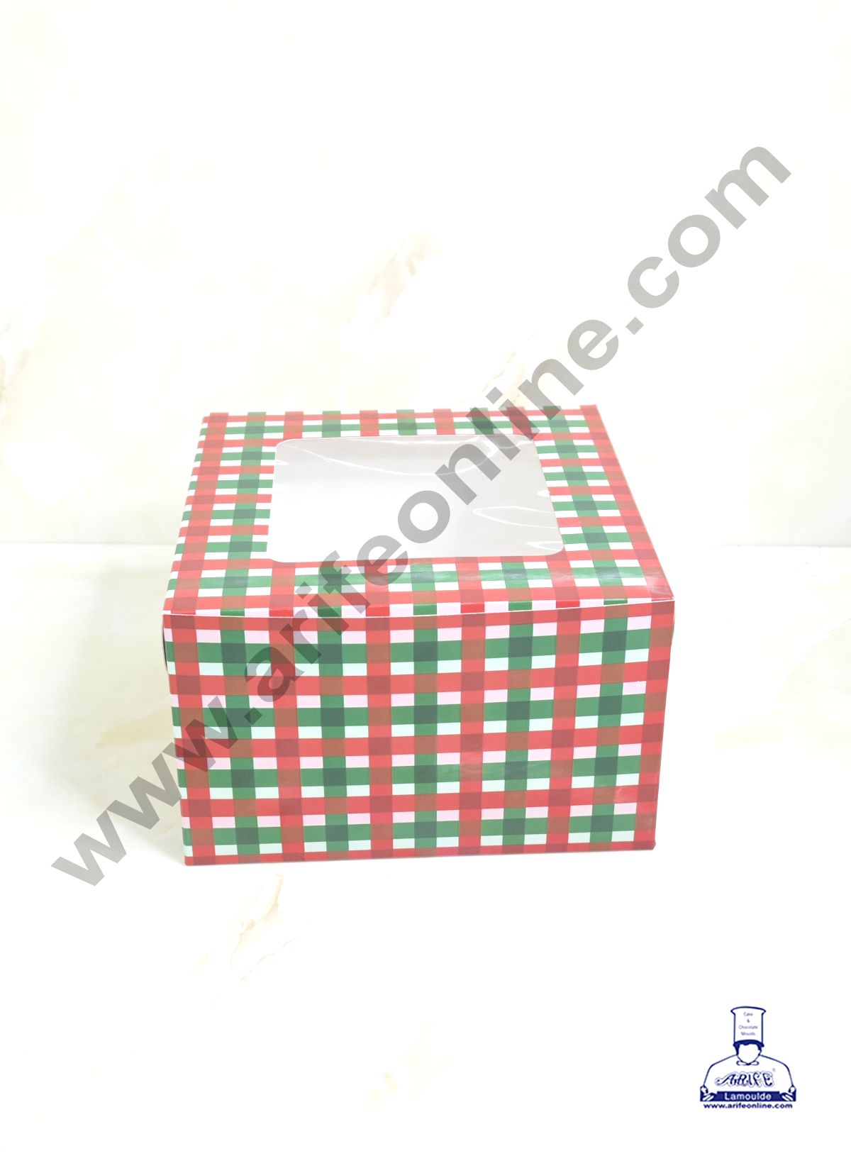 Red & Green Checks Christmas design 1 kg Cake Box (10 x 10 x 5 inch)| Print-02 | Big - 10 Pcs Pack (MOQ 12 PACK)