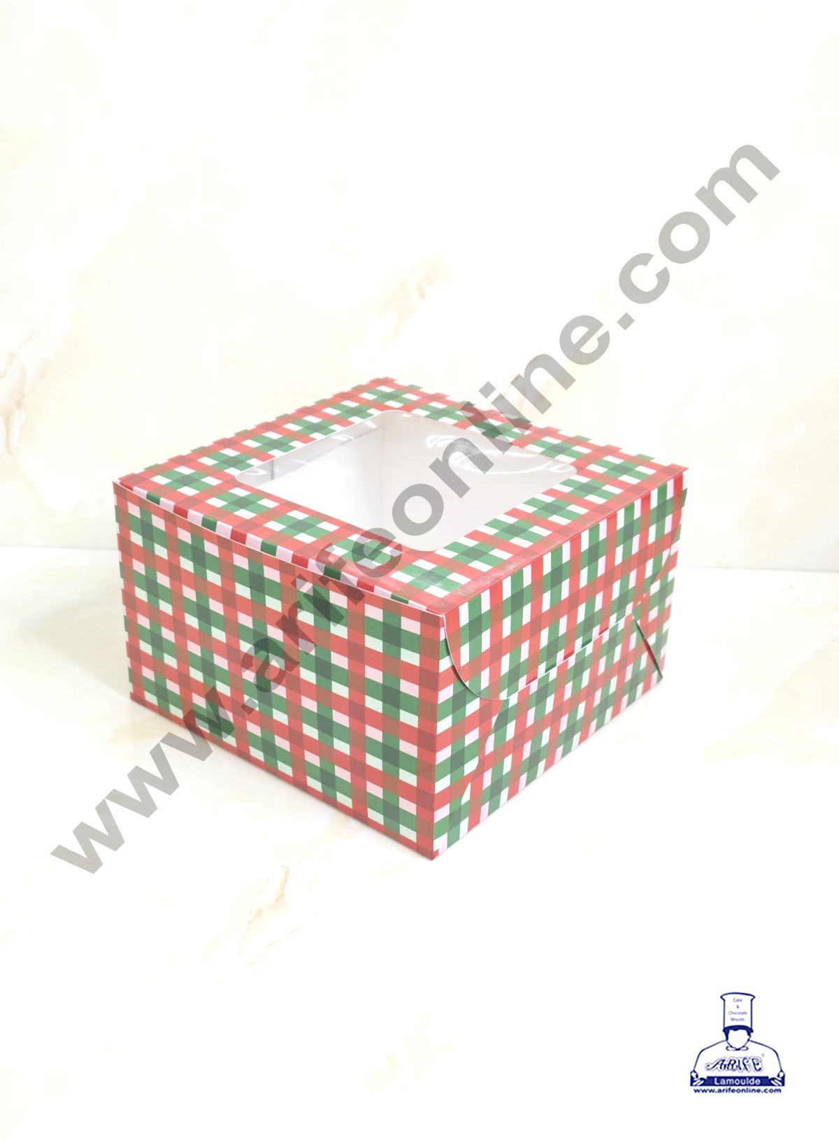 Red & Green Checks Christmas design 1/2 kg Cake Box (8 x 8 x 5 inch) | Small | Print -02 | 10 Pcs Pack (MOQ 12 PACK)