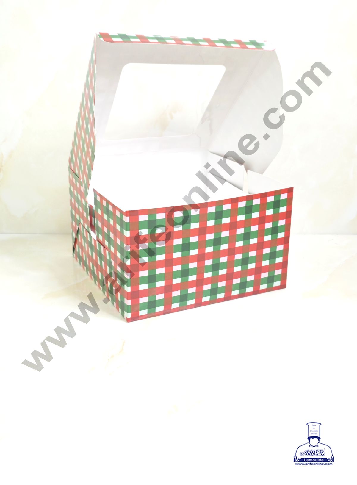 Red & Green Checks Christmas design 1/2 kg Cake Box (8 x 8 x 5 inch) | Small | Print -02 | 10 Pcs Pack (MOQ 12 PACK)